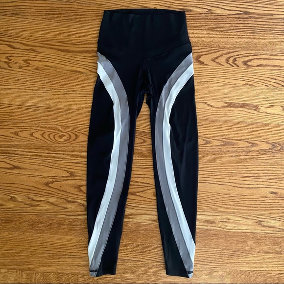 Aerie black leggings with white and grey stripe size small